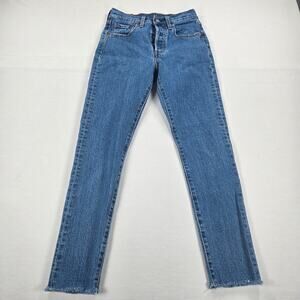 Levi's Premium‎ High Rise Button Fly 501 Skinny Fit Distressed Hem Jeans Size 25